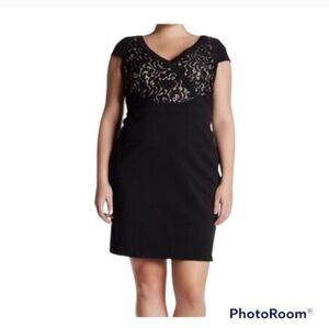 Adrianna Papell Black Womens Size 14W Lace Illusion Sheath Dress
